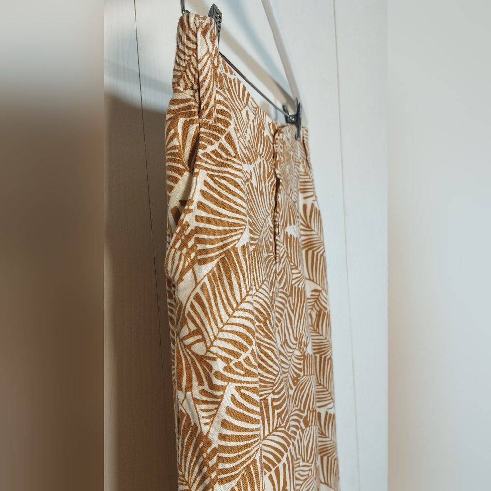 Marc New York Wide Leg Linen Leaf Print Pants Size Medium Button Front Palazzo - Picture 3 of 12
